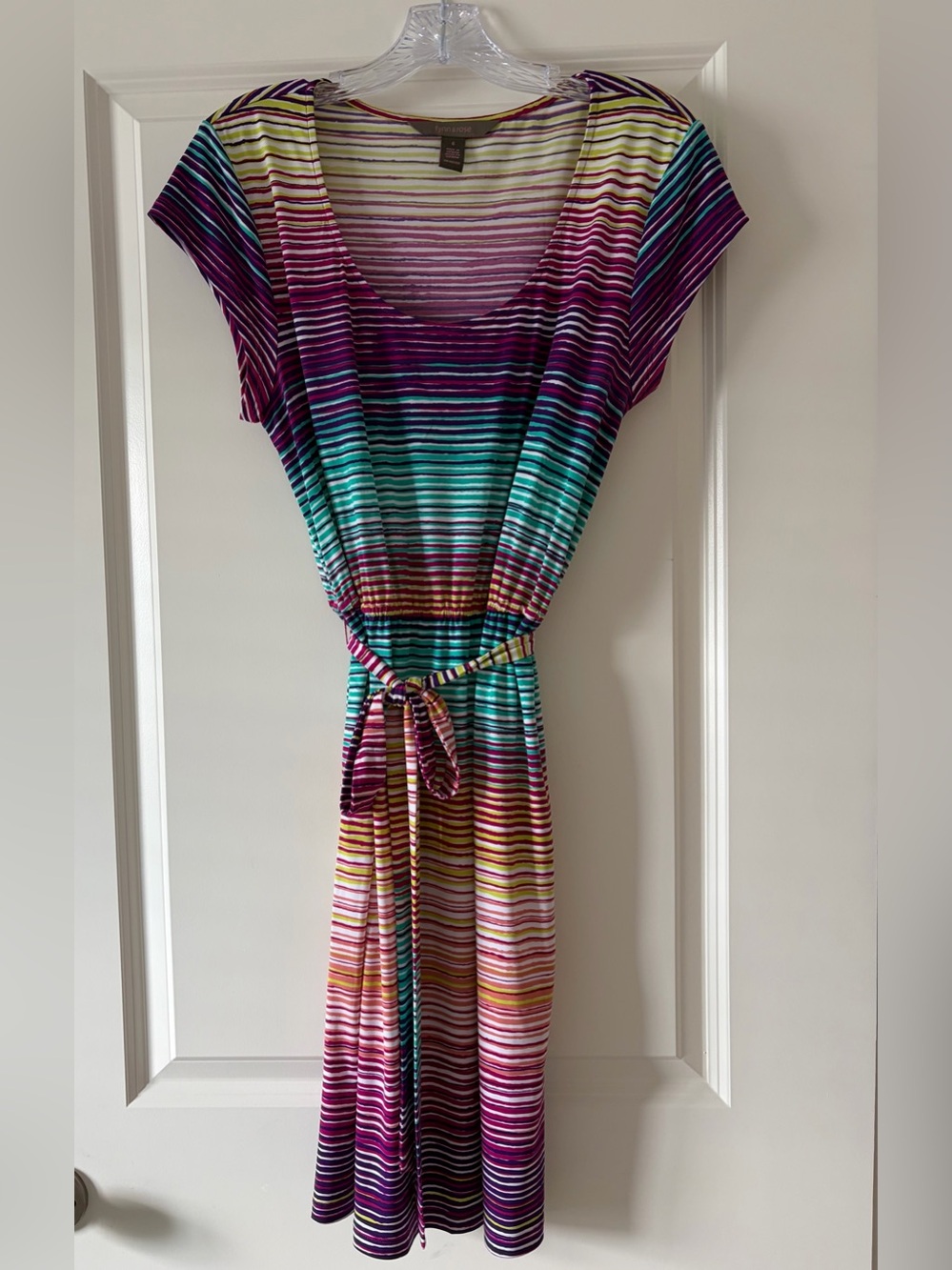 fynn & rose - Striped Tie-Waist Dress in Purple, Turquoise & Multi